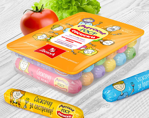 Imballaggio delle salsicce Rivestimento di salsicce di plastica Logo stampato personalizzato del marchio Rivestimento di salsicce di plastica