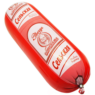 Imballaggio di salsicce rosse, involucri di plastica, stampa del logo su misura generale, involucri di salsicce di plastica